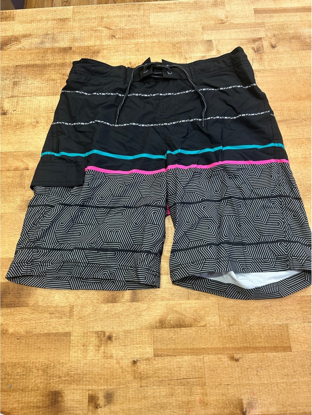 George Men's Medium Black and Patterned Swim Trunks